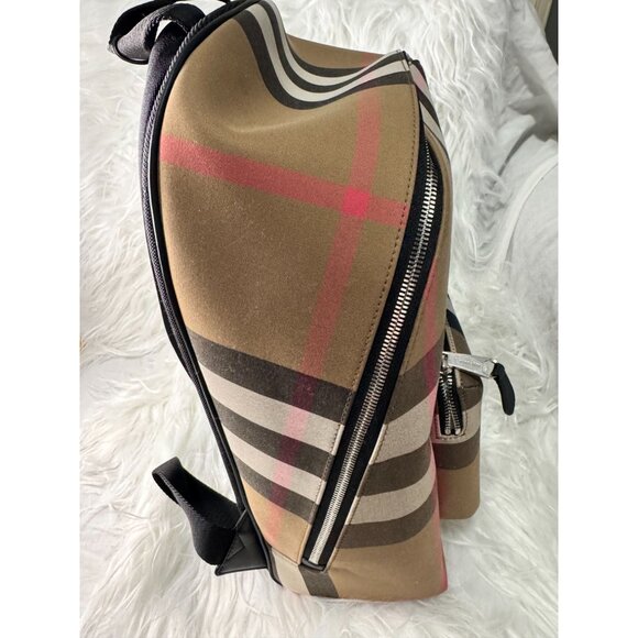 Burberry Jeff Check Canvas Backpack With Zip Closure & Front Pocket - Picture 3 of 16